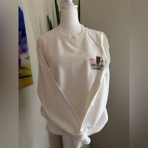 Gildan White Crewneck Sweater with Coffee Graphic
Hand made